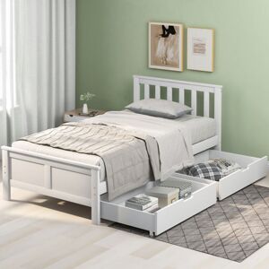 Abrihome - Solid White Pine Storage Bed with 2 Large Drawers - 3ft Single (190x90cm) Space-Saving Kids/Adult Bed Easy Assembly Free uk Delivery