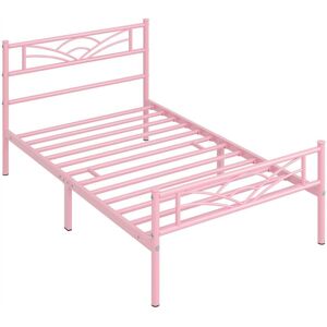 3ft Single Metal Bed Frame with Cloud-inspired Design Headboard and Metal Bed Slats, Pink - Yaheetech