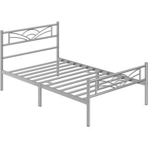 Yaheetech - 3ft Single Metal Bed Frame with Cloud-inspired Design Headboard and Metal Bed Slats, Silver