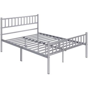 Yaheetech - 4ft6 Double Metal Bed Frame with Headboard and Footboard, 135x190cm, Solid Slatted Base, Silver