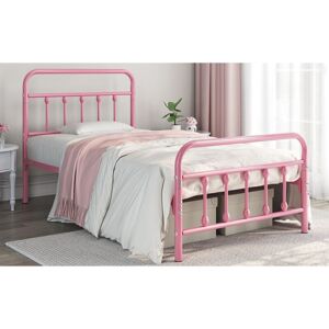 3ft Single Metal Bed Frame Iron Platform Bed with High Headboard and Footboard, Pink - Yaheetech