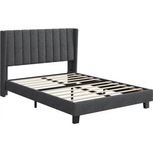 Yaheetech - 4ft6 Double Upholstered Bed Frame with Wing Side Platform Bed,135 cm w x 190 cm l, Dark Gray