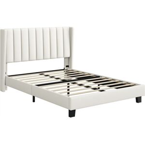 Yaheetech - 4ft6 Double Upholstered Bed Frame with Wing Side Platform Bed,135 cm w x 190 cm l, Beige