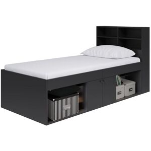 3 Feet Low Cabin Bed with Bookcase Headboard - L214 x W96 x H100 cm - Black - Assembly Required 3 Feet Low Cabin Bed with Bookcase Headboard - L214 x W96 x H100 cm - Black - Assembly Required