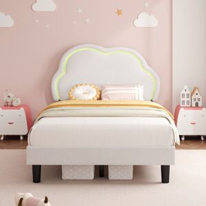 MODERNLUXE 3ft Single Upholstered Bed with LED Adjustable Cloud Headboard, Soft Velvet, Solid Wood Slat, No Box Spring Needed, Cream White, 90x190cm (No MODERNLUXE 3ft Single Upholstered Bed with LED Adjustable Cloud Headboard, Soft Velvet, Solid Wood Slat, No Box Spring Needed, Cream White, 90x190cm (No