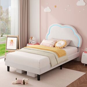 ABRIHOME 3FT Single Upholstered Bed with LED Adjustable Cute Cloud Headboard, Soft Velvet Bed Frame with Solid Wood Slat, No Box Spring Needed, Cream White ABRIHOME 3FT Single Upholstered Bed with LED Adjustable Cute Cloud Headboard, Soft Velvet Bed Frame with Solid Wood Slat, No Box Spring Needed, Cream White