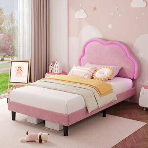 Abrihome - 3FT Single Upholstered Bed with led Adjustable Cute Cloud Headboard, Soft Velvet Bed Frame with Solid Wood Slat, No Box Spring Needed, Abrihome - 3FT Single Upholstered Bed with led Adjustable Cute Cloud Headboard, Soft Velvet Bed Frame with Solid Wood Slat, No Box Spring Needed,