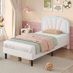 ABRIHOME 3ft Single Upholstered Bed with LED Adjustable Shell Headboard - Velvet Bed Frame, Solid Wood Slats, No Box Spring Needed, Easy Assembly (Mattress ABRIHOME 3ft Single Upholstered Bed with LED Adjustable Shell Headboard - Velvet Bed Frame, Solid Wood Slats, No Box Spring Needed, Easy Assembly (Mattress
