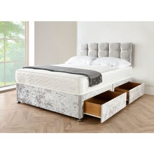 Sr Living Ltd - 4FT Small Double Silver Crushed Velvet Divan Bed with Mattress 10 and Matching Colour Plain Headboard - 2 Free Storage Drawers Sr Living Ltd - 4FT Small Double Silver Crushed Velvet Divan Bed with Mattress 10 and Matching Colour Plain Headboard - 2 Free Storage Drawers