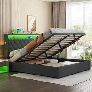 ABRIHOME 5FT King Upholstered Bed Frame with Hydraulic Storage, Linen Ottoman Bed with LED Lighting, Button Tufted Storage Headboard with Charging Station, ABRIHOME 5FT King Upholstered Bed Frame with Hydraulic Storage, Linen Ottoman Bed with LED Lighting, Button Tufted Storage Headboard with Charging Station,