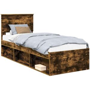 Bed Frame with Headboard Smoked Oak 75 x 190 cm Solid Pine Wood vidaXL Bed Frame with Headboard Smoked Oak 75 x 190 cm Solid Pine Wood vidaXL