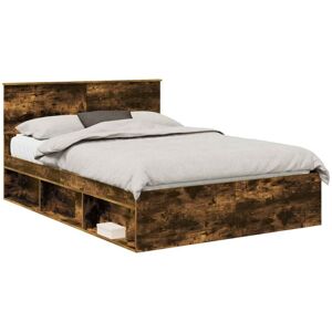 Bed Frame Smoked Oak 135 x 190 cm Solid Pine Wood vidaXL Bed Frame Smoked Oak 135 x 190 cm Solid Pine Wood vidaXL
