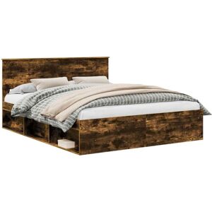 Bed Frame Smoked Oak 160 x 200 cm Solid Pine Wood vidaXL Bed Frame Smoked Oak 160 x 200 cm Solid Pine Wood vidaXL
