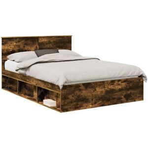 Bed Frame Smoked Oak 140 x 200 cm Solid Pine Wood vidaXL Bed Frame Smoked Oak 140 x 200 cm Solid Pine Wood vidaXL
