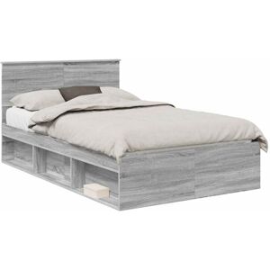 Bed Frame Grey Sonoma 120 x 190 cm Solid Pine Wood vidaXL Bed Frame Grey Sonoma 120 x 190 cm Solid Pine Wood vidaXL