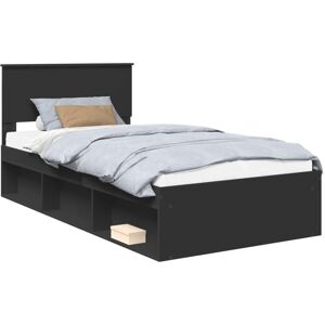 Bed Frame with Headboard Black 100 x 200 cm Solid Pine Wood vidaXL Bed Frame with Headboard Black 100 x 200 cm Solid Pine Wood vidaXL