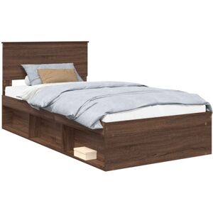 Bed Frame with Headboard Brown Oak 100 x 200 cm Solid Pine Wood vidaXL Bed Frame with Headboard Brown Oak 100 x 200 cm Solid Pine Wood vidaXL