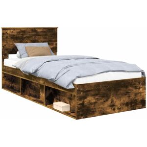 Bed Frame with Headboard Smoked Oak 90 x 200 cm Solid Pine Wood vidaXL Bed Frame with Headboard Smoked Oak 90 x 200 cm Solid Pine Wood vidaXL