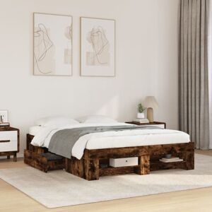 Bed Frame without Mattress Smoked Oak 135x190 cm Double Engineered Wood vidaXL Bed Frame without Mattress Smoked Oak 135x190 cm Double Engineered Wood vidaXL
