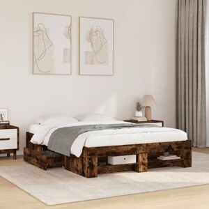 Bed Frame without Mattress Smoked Oak 140x190 cm Engineered Wood Vidaxl Bed Frame without Mattress Smoked Oak 140x190 cm Engineered Wood Vidaxl