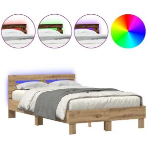 Vidaxl Solid Oak Bed Frame with LED Lighting - Bed Frame Vidaxl Solid Oak Bed Frame with LED Lighting - Bed Frame