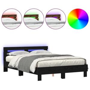 Bed Frame with Headboard Black oak 140 x 200 cm Engineered wood Vidaxl Bed Frame with Headboard Black oak 140 x 200 cm Engineered wood Vidaxl