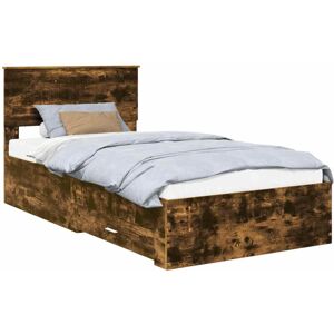 Bed Frame with Drawer Smoked Oak 100 x 200 cm Engineered Wood vidaXL Bed Frame with Drawer Smoked Oak 100 x 200 cm Engineered Wood vidaXL