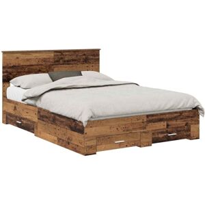 Bed Frame with Headboard Old Wood 135 x 190 cm Engineered Wood vidaXL Bed Frame with Headboard Old Wood 135 x 190 cm Engineered Wood vidaXL