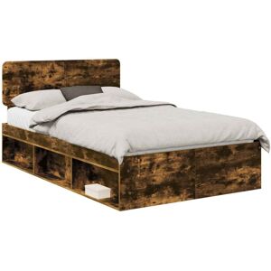 Bed Frame Smoked Oak 135 x 190 cm Solid Pine Wood vidaXL Bed Frame Smoked Oak 135 x 190 cm Solid Pine Wood vidaXL
