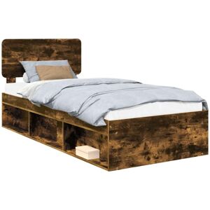 Bed Frame with Headboard Smoked Oak 90 x 200 cm Solid Pine Wood vidaXL Bed Frame with Headboard Smoked Oak 90 x 200 cm Solid Pine Wood vidaXL