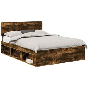 Bed Frame Smoked Oak 160 x 200 cm Solid Pine Wood vidaXL Bed Frame Smoked Oak 160 x 200 cm Solid Pine Wood vidaXL