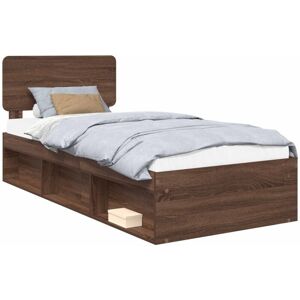 Bed Frame with Headboard Brown Oak 90 x 190 cm Solid Pine Wood vidaXL Bed Frame with Headboard Brown Oak 90 x 190 cm Solid Pine Wood vidaXL