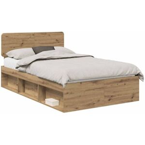 Bed Frame Artisian Oak 135 x 190 cm Solid Pine Wood vidaXL Bed Frame Artisian Oak 135 x 190 cm Solid Pine Wood vidaXL