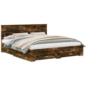 Bed Frame with Drawer Smoked Oak 180 x 200 cm Engineered Wood vidaXL Bed Frame with Drawer Smoked Oak 180 x 200 cm Engineered Wood vidaXL