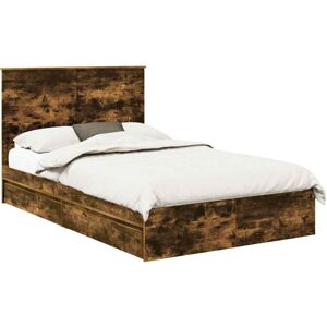Storage Bed with Drawer Smoked Oak 135 x 190 cm Engineered Wood vidaXL Storage Bed with Drawer Smoked Oak 135 x 190 cm Engineered Wood vidaXL