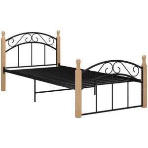 MINKUROW Bed Frame without Mattress Black Metal&Solid Oak Wood 90x200 cm vidaXL MINKUROW Bed Frame without Mattress Black Metal&Solid Oak Wood 90x200 cm vidaXL
