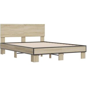 vidaXL Sonoma Oak Bed Frame 135x190cm - Wooden & Metal Support vidaXL Sonoma Oak Bed Frame 135x190cm - Wooden & Metal Support