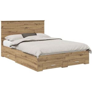 Bed Frame with Drawer Artisan Oak 135 x 190 cm Engineered Wood vidaXL Bed Frame with Drawer Artisan Oak 135 x 190 cm Engineered Wood vidaXL