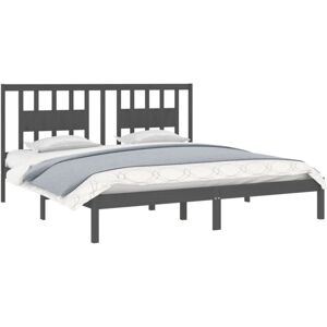 3104085 Bed Frame without Mattress Grey Solid Wood 200x200 cm (810039+818692) vidaXL 3104085 Bed Frame without Mattress Grey Solid Wood 200x200 cm (810039+818692) vidaXL
