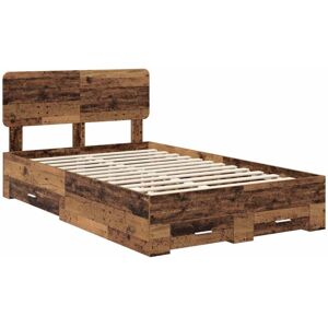 Bed Frame with Headboard Old Wood 135 x 190 cm Engineered Wood vidaXL Bed Frame with Headboard Old Wood 135 x 190 cm Engineered Wood vidaXL