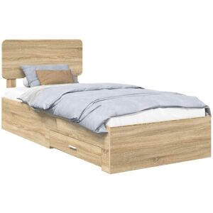 Bed Frame with Headboard Sonoma Oak 90 x 190 cm Engineered Wood vidaXL Bed Frame with Headboard Sonoma Oak 90 x 190 cm Engineered Wood vidaXL