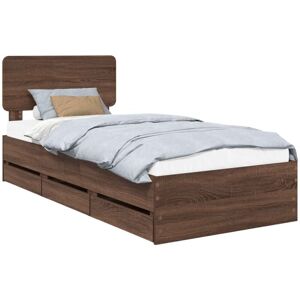 Bed Frame with Drawer Brown Oak 100 x 200 cm Engineer Wood vidaXL Bed Frame with Drawer Brown Oak 100 x 200 cm Engineer Wood vidaXL