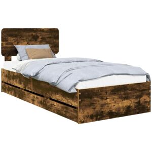 Bed Frame with Drawer Smoked Oak 100 x 200 cm Engineer Wood vidaXL Bed Frame with Drawer Smoked Oak 100 x 200 cm Engineer Wood vidaXL