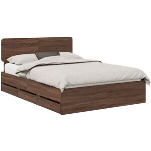 Bed Frame with Drawer Brown Oak 140 x 200 cm Engineer Wood vidaXL Bed Frame with Drawer Brown Oak 140 x 200 cm Engineer Wood vidaXL