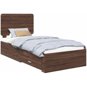 Bed Frame with Headboard Brown Oak 100 x 200 cm Engineered Wood vidaXL Bed Frame with Headboard Brown Oak 100 x 200 cm Engineered Wood vidaXL