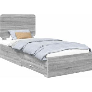 Bed Frame with Drawer Grey Sonoma 100 x 200 cm Engineered Wood vidaXL Bed Frame with Drawer Grey Sonoma 100 x 200 cm Engineered Wood vidaXL