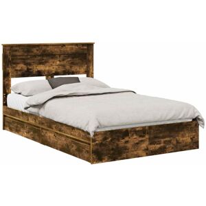 Storage Bed with Drawer Smoked Oak 135 x 190 cm Engineered Wood vidaXL Storage Bed with Drawer Smoked Oak 135 x 190 cm Engineered Wood vidaXL
