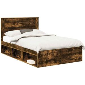 Bed Frame with Drawer Smoked Oak 135 x 190 cm Solid Pine Wood vidaXL Bed Frame with Drawer Smoked Oak 135 x 190 cm Solid Pine Wood vidaXL
