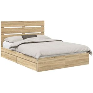 Storage Bed with Drawer Sonoma Oak 160 x 200 cm Engineered Wood vidaXL Storage Bed with Drawer Sonoma Oak 160 x 200 cm Engineered Wood vidaXL