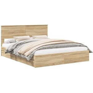 Storage Bed with Drawer Sonoma Oak 160 x 200 cm Engineered Wood vidaXL Storage Bed with Drawer Sonoma Oak 160 x 200 cm Engineered Wood vidaXL
